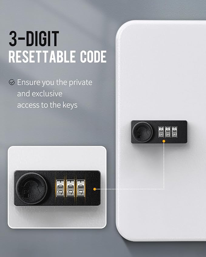 Uniclife 28-Key Steel Key Cabinet with Combination Lock Wall Mounted Key Organizer with Resettable Code White Digital Securit
