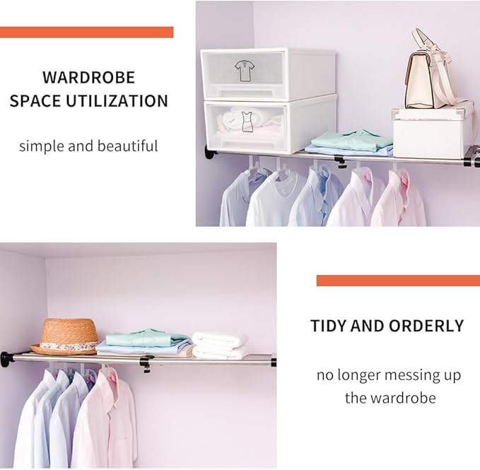 Hershii Expandable Closet Tension Shelf Rod Adjustable Metal Storage Rack Cabinet Organizer DIY Divider Separator Shelves for