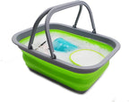 SAMMART 9.2L (2.37Gallon) Collapsible Tub with Handle - Portable Outdoor Picnic Basket/Crater - Foldable Shopping Bag - Space Saving Storage Container (1, Dark Grey/Green)