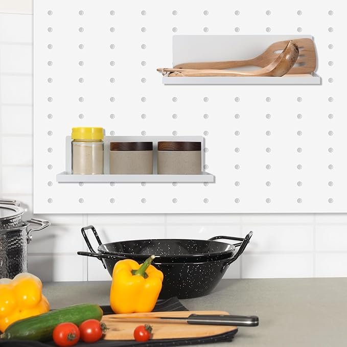 Therwen 4 Pack Magnetic Pegboard Shelves Wall Organizer Metal Pegboard Shelf Steel Tray Accessories Organizing Tools for Craf