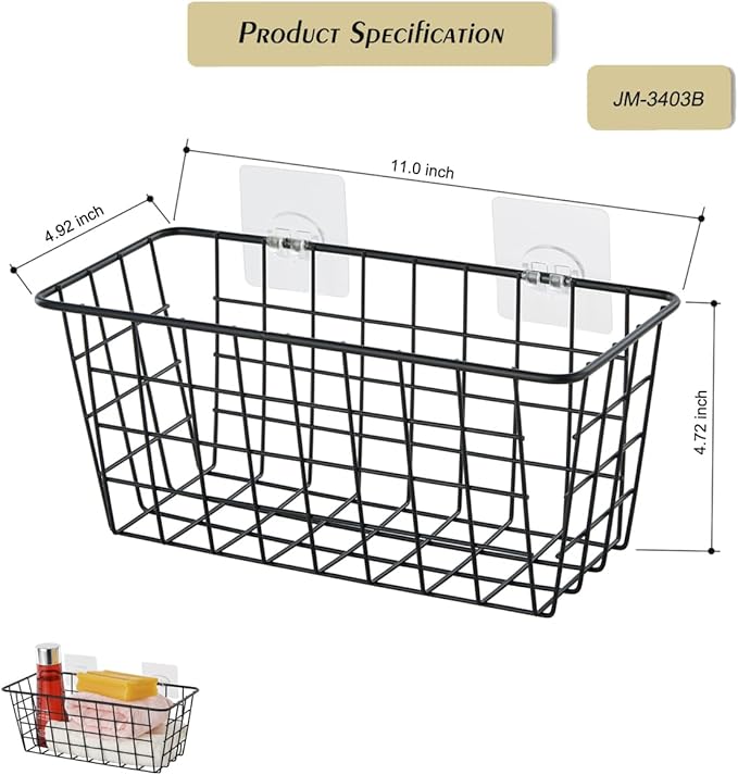 JUNCHU CHERRY 5 Pack Hanging Storage Basket, Bathroom Basket, Household Goods, with Traceless Tape, no Drilling, for Cabinet 