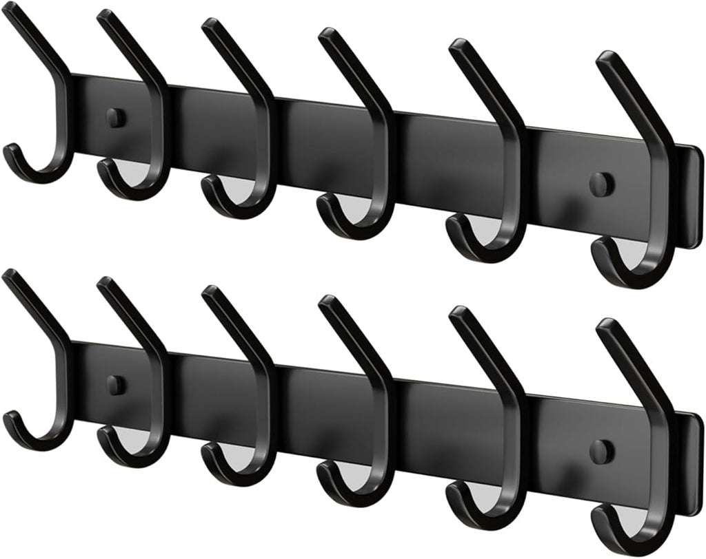 GWAAZXGZ Coat Rack Wall Mount Hooks - 15 Inch Matte Black Metal 6-Hook Organizer Wall Mounted, Modern Kids Room, Entryway & B