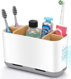 GFWARE Toothbrush Holders for Bathrooms - Bamboo Divider Toothbrush and Toothpaste Holder with Drainage, Kids Electric Toothb