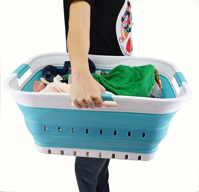 SAMMART 42L Collapsible Plastic Laundry Basket - Foldable Pop Up Storage Container/Organizer - Space Saving Hamper/Basket (1,