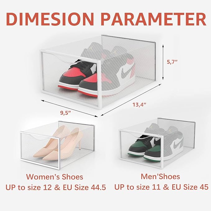 Seseno 12 Pack Shoe Storage Bins, Clear Plastic Stackable Shoe Organizer for Closet, Space Saving Foldable Shoe Rack, Shoe Bo