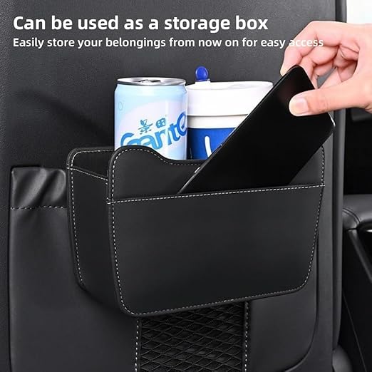 Car Leather Trash Can for Seat Back, Hanging Garbage Bin, Waterproof Foldable Stroage Organizer for Car, Multipurpose Interior Accessories for SUV Truck RV Camping (Black Chair Back Clip)