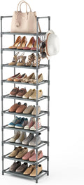 LANTEFUL 10 Tiers Tall Shoe Rack 20-25 Pairs Boots Organizer Storage Sturdy Narrow Shoe Shelf for Entryway, Closets with Hook