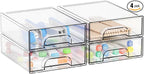 Yieach 2.2'' High Small Clear Stackable Storage Drawers,4 Pack Desk Organization and Storage Bins,Plastic Office Supply Organ