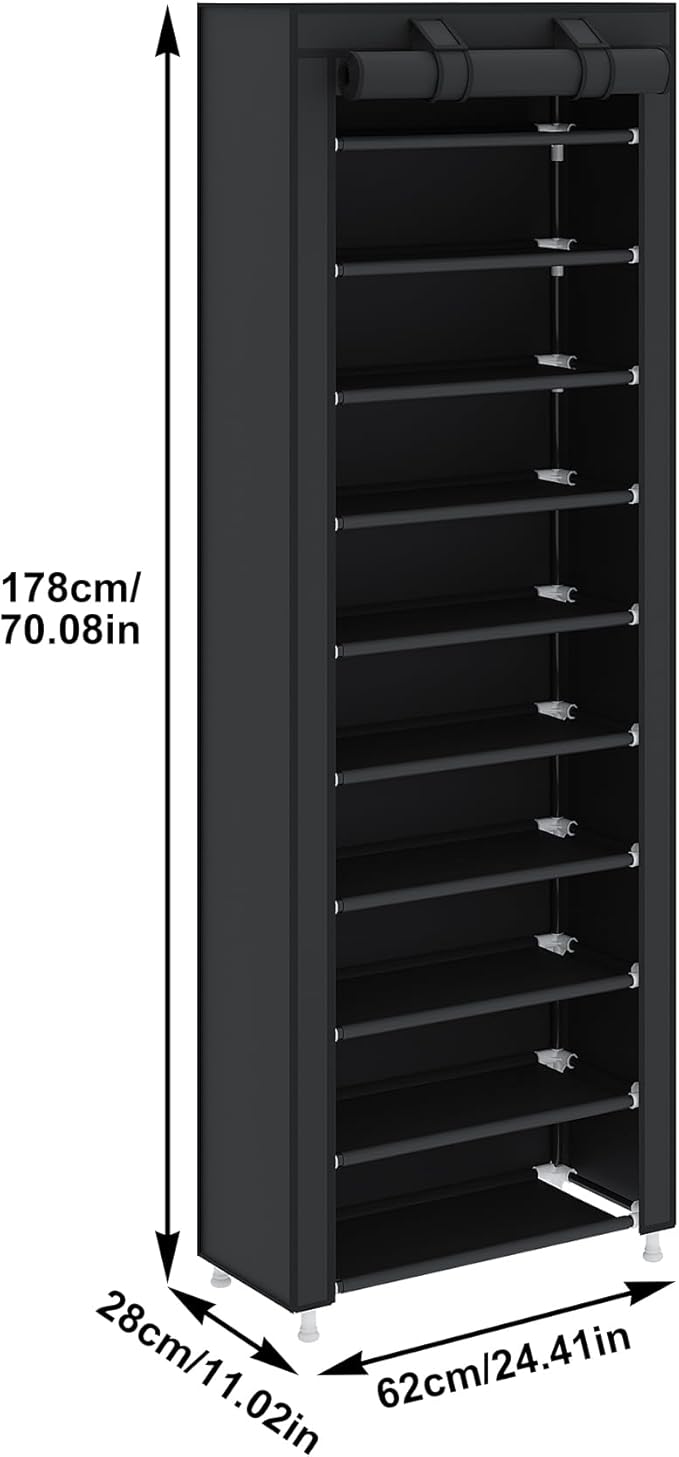 UDEAR 10-Tier Free Standing Shoe Rack Sturdy Shoe Rack Organizer for Closet Entryway Stackable Shoe Shelf with Dustproof Cove