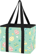 Easter Eggs Reusable Grocery Bags Large Shopping Tote Bag with Reinforced Bottom Board, Water Resistant Foldable Storage Bags