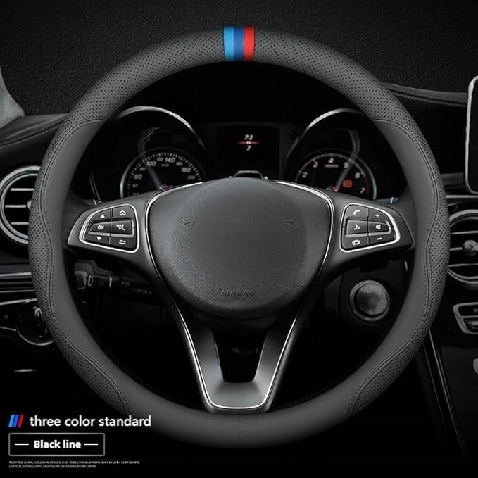 RYE for Jeep Steering Wheel Cover, Leather Car Steering Wheel Cover Heavy-Duty Durable Breathable, for Jeep Grand Cherokee Wrangler Compass Gladiator - Black Pattern 5