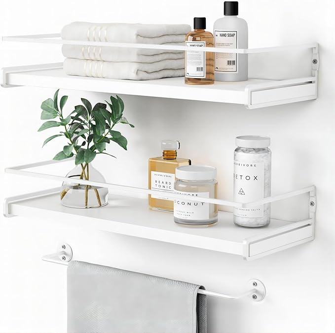 Forbena Bathroom Shelves for Wall Set of 2, White Nursery Floating Book Shelves for Kids Room, Small Wall Mount Bookshelf and