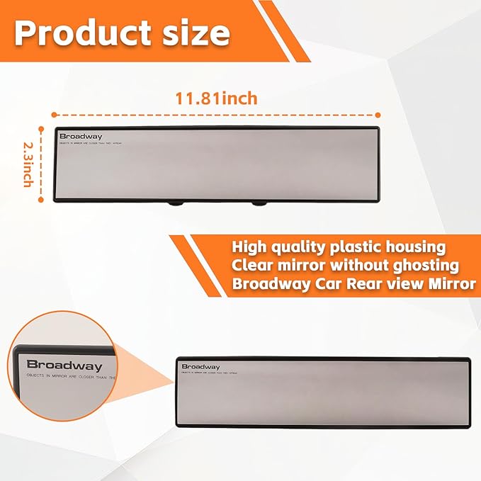 Broadway Car Rear View Mirror HD Anti Glare Universal 12 Inch large Field of View Panoramic Rearview Mirror with Wide Angle Blue Tint for Car SUV and Truck12 Inch White