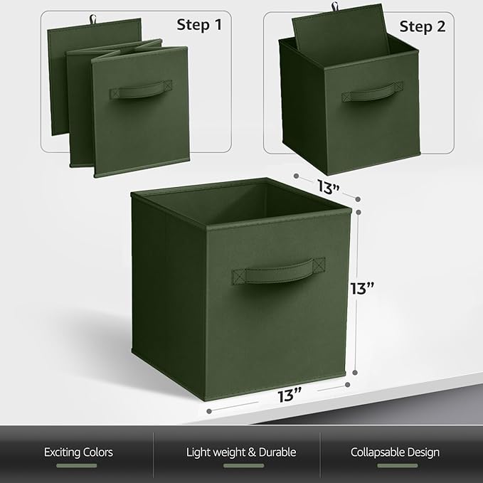 Sorbus 13 Inch Storage Bins - Sturdy Collapsible Fabric Storage Cubes with Handle - 6 Foldable Baskets for Organizing Clothes