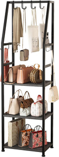 3-Tier Purse Stand Handbag Organizer, Tall Narrow Entryway Closet Bag Organizer, Wood Iron Storage Shelf, 4-in-1, with 8 Remo
