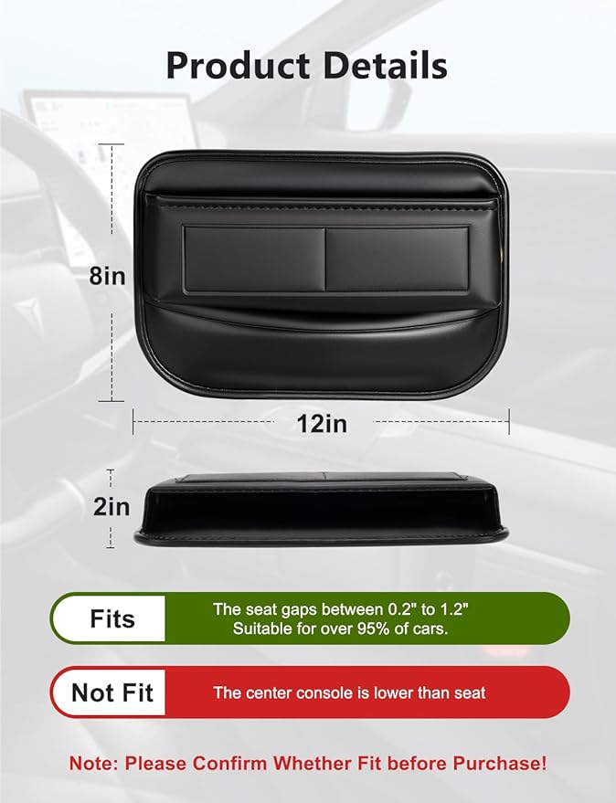 Universal Fit Car Gap Filler, Premium Leather Front Seat Gap Filler Organizer Center Console Seat Side Essentials Organizer with Card Slots, Easy Access to Phone, Sunglasses, Key for Car, SUV Truck