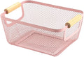 AJIODA Metal Mesh Steel Basket, Small Wire Storage Organizer Baskets Multi-function Hanging Kitchen Basket with Wood Handle f