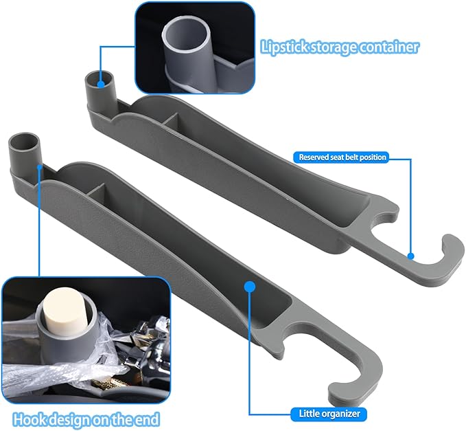 Supin Car Seat Gap Filler Set of 2, Multifunctional Seat Side Gap Filler with Organizer & Hook Function& 2 Storage for Stabilizing Phone,Keys Wallet, Fill The Gap Between Seat & Console (Gary)