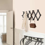 SCUNDA Accordion Wall Hanger with 16 Hooks, Wooden Wall Expandable Coat Rack for Coat, Hats, Baseball Caps, Coffee Mug, Jewel