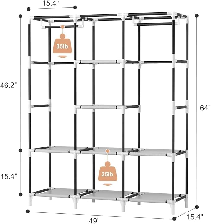 VTRIN Portable Closet, Large Capacity Portable Wardrobe with 2 Hanging Rods and 8 Storage Shelves, Sturdy Free Standing Close
