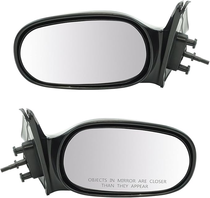 TRQ 2 Piece Driver and Passenger Side Mirror Assembly Set Manual Adjustment Non-Heated No Memory Semi Gloss Black Compatible 