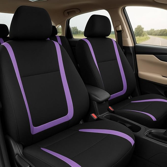 BELOMI Car Seat Covers Full Set, Breathable Premium Cloth Auto Seat Cover, Universal Front and Rear Seat Covers, Automotive I