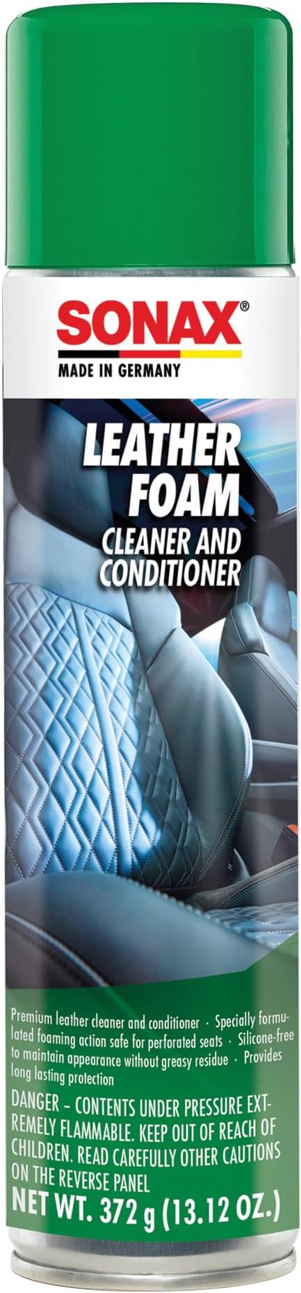 SONAX Leather Foam 289300 | 2 in 1 Aerosol Leather Cleaner and Conditioner | Safe to Use on Perforated Air Conditioned/Heated