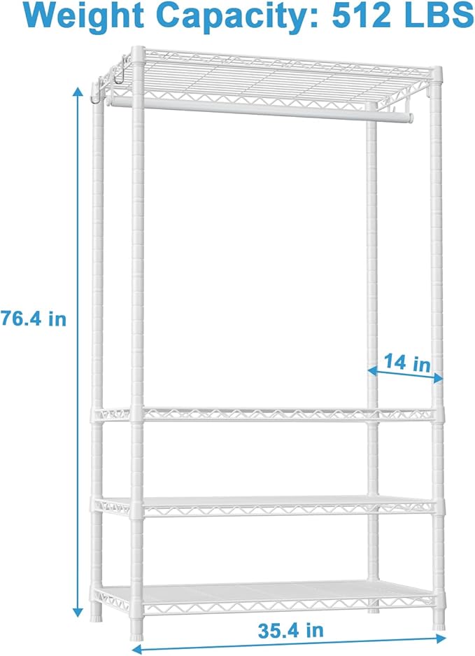 Ulif H4 Portable Closets, 4-Tier Metal Clothes Garment Rack for Bedroom and Cloakroom, Clothing Closet Storage and Organizer 
