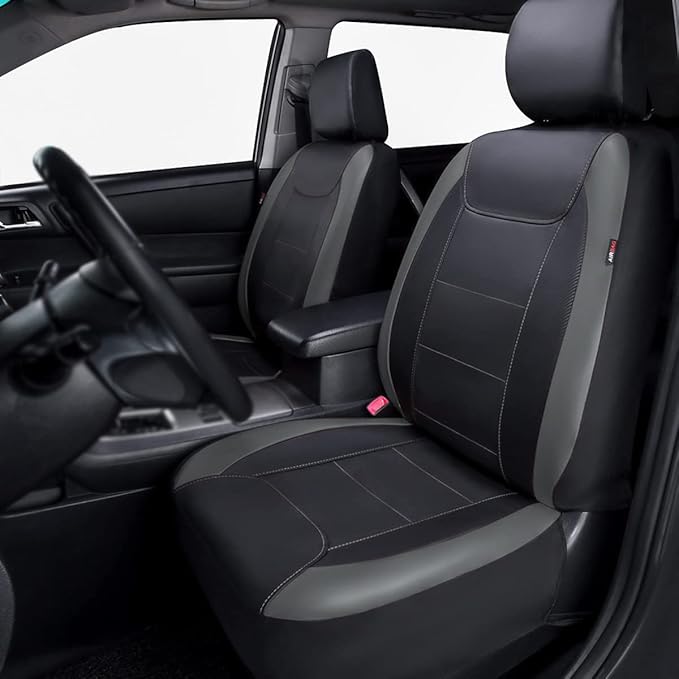 Flying Banner car seat Covers Protects Water Proof Faux Leather Carbon Fiber Front and Rear Bench (Black Gray, Full Set - 8PC