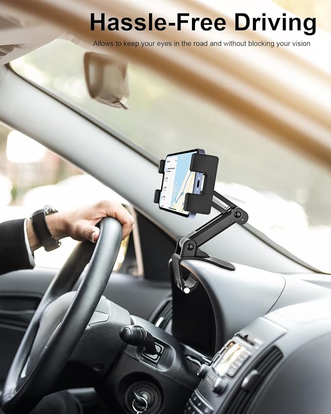 Dashboard Clip Car Phone Holder - [Thick Cases Friendly] 360° Adjustable Dash Clamp Phone Holders for Your Car Mount Accessories for iPhone 17 Pro Max Air 16 15 14 13 12 Plus, Android, All Smartphones