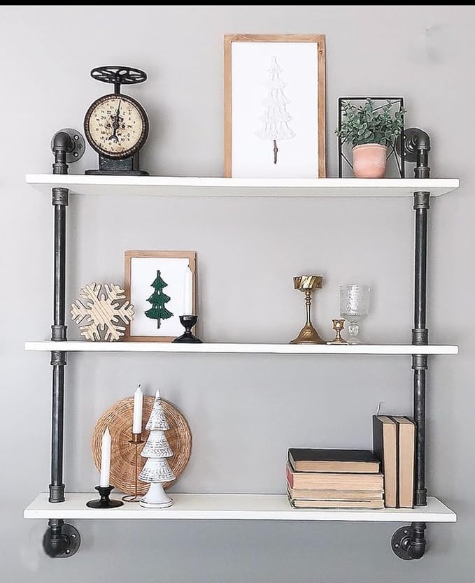Industrial Pipe Shelving Rustic White Pipe Wall Shelves Bathroom Shelves with Wood Planks Industrial Floating Shelves 30 Inch