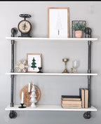 Industrial Pipe Shelving Rustic White Pipe Wall Shelves Bathroom Shelves with Wood Planks Industrial Floating Shelves 30 Inch