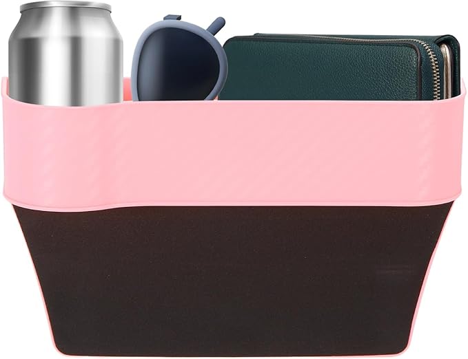 HARFINGTON Car Seat Gap Filler Organizer 10.2 x 6.5 x 2.8 Inch PP Universal Car Organizer Storage Box Between Seat and Console (Left) with Cup Holders for Phone Sunglasses Keys, Pink