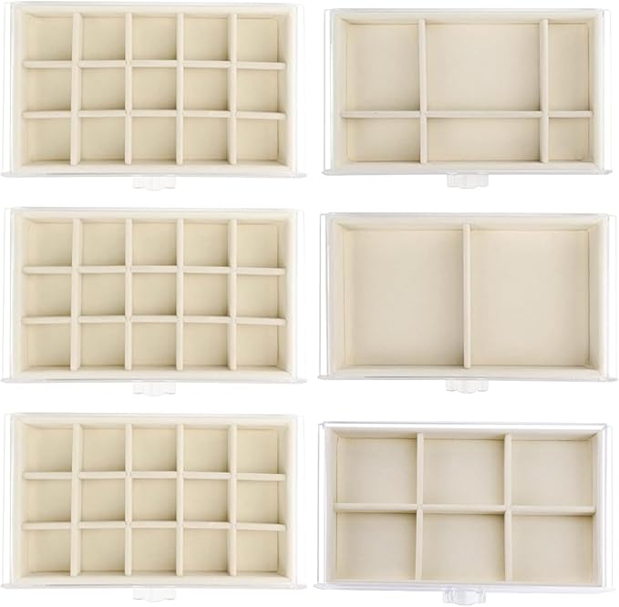 Watpot Acrylic Jewelry Box with 6 Drawers, Clear Earring Storage Organizer Display Case for Women Girls, Beige