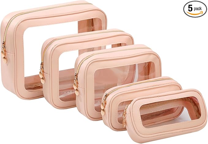 5PCS Diaper Bag Organizer Pouch Set，Clear Organizer Bags,TSA Approved Toiletry Bag,Clear Waterproof Cosmetic Bags with Zipper
