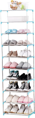 Jucaifu Stackable Small Shoe Rack, Entryway, Hallway and Closet Space Saving Storage and Organization (10-Tier, Blue)