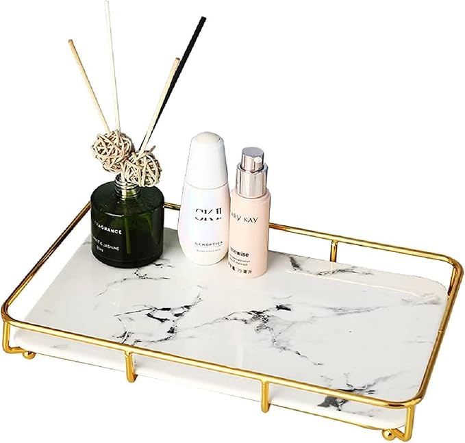Dobbyby Vanity Tray Makeup Organizer Cosmetics Storage Bathroom Skincare Organizer Countertop Display Rack in Dresser Stainle