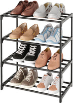 Metal Small Shoe Rack,Stackable Kids Shoe Stand,Narrow Shoe Storage Shelf for 8-10 Pairs of Shoes Entryway and Closet Hallway