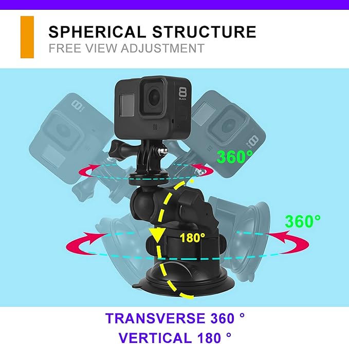 Car Windshield Suction Cup Mount for Insta360 ACE Pro ONE X4 X3 X2 X R RS GO 2 3, GoPro Hero Max Fusin 12 11 Accessories and DJI OSMO Action Camera Dash Cam Holder