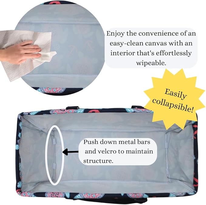 NGIL Extra Large Utility Tote Reusable Grocery Bag Oversized Collapsible for Groceries, Storage, Picnic, Beach (Sea Turtle Anchor Print-navy)