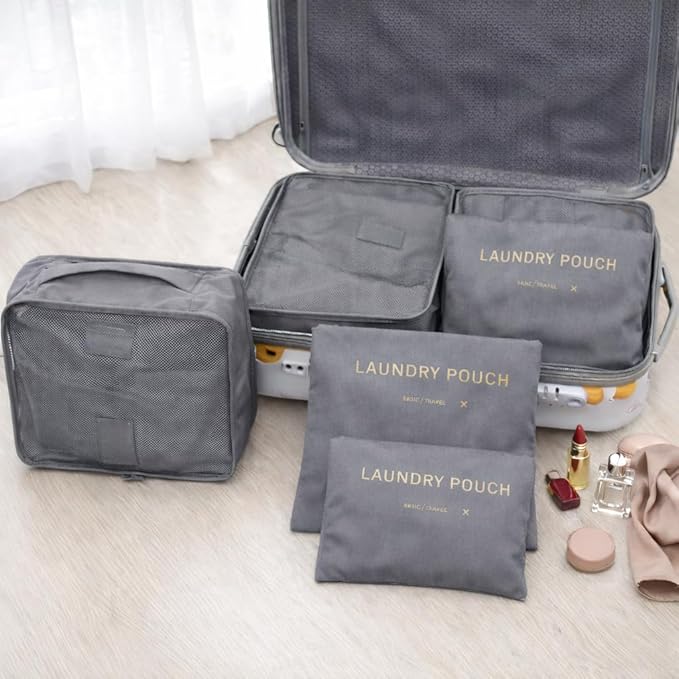 6 Set Travel Packing Cubes for Luggage – Laundry Pouch Organizer Bags, Lightweight Storage Pouches for Clothes, Shoes, and To