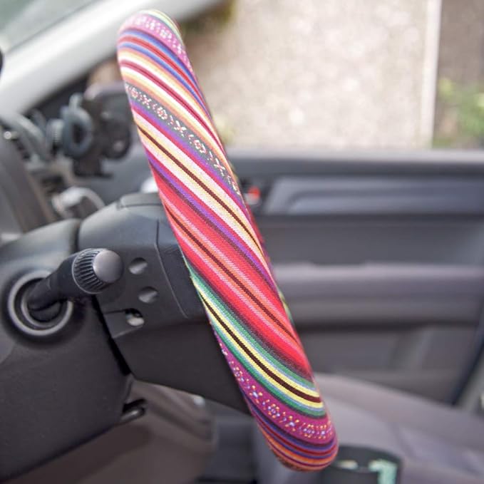 BDK Colorful Woven Boho Bohemian Hippie Style Steering Wheel Cover for Women - Fits Most Standard Wheel Sizes 14.5-15 inch Co
