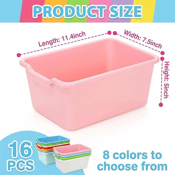 WUWEOT 16 Pack Cubby Bins Classroom Toys Bins, Plastic Books Storage Bins, Easy-to-Grip Stackable Crafts Organizer for Classr