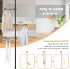 Hershii Telescopic Clothing Rack for Hanging Clothes Laundry Tension Pole 4 Tiers Coat Tree Garment Drying Stand Floor to Cei