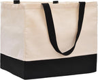 Heavy Duty Canvas Reusable Grocery Bags - 8.3 Gal Foldable Large Tote with Handles, Holds 60 lbs & Washable Eco-friendly Bags with 5 Pockets, Off White Black
