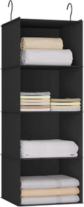 Hanging Closet Organizer, Easy Mount Foldable 4-Shelf Hanging Closet Wardrobe Storage Shelves, Clothes Handbag Shoes Accessor