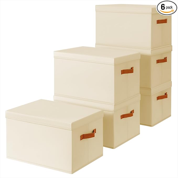 Homsorout Storage Bins with Lids - Large Fabric Closet Bins with Lid, 6 Pack Clothes Organizers and Storage, Collapsible Stac
