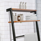Space Saving 100% Solid Wood 6-Tier Blanket Ladder with Two Storage Shelves - Black/Sweet Oak