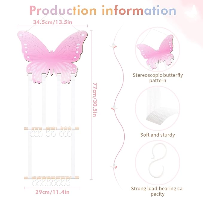 POVETIRE Headband Holder Bow Holder for Girls Hair Bows,Butterfly Hair Accessories Organizer Storage Wall Hanging Display for