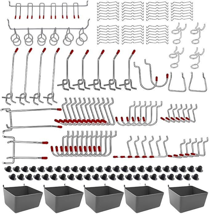 165pcs Metal Hanging Organizer Set, Waterproof Hooks and Storage Boxes for 1-inch Gutter Spacing, Tool Hanging Kit with Hamme